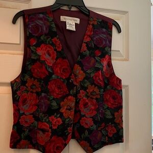 Jones New York Floral Vest - Red and Black